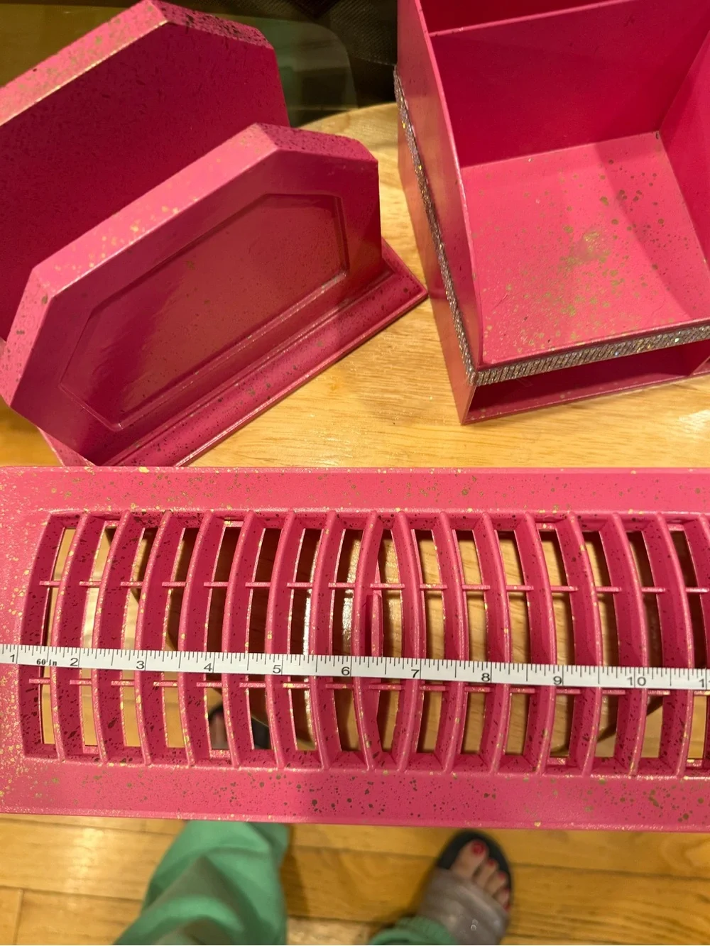 Hot Pink w/ Gold Splash & rhinestone accents Organizer Set & vent cover-Barbie